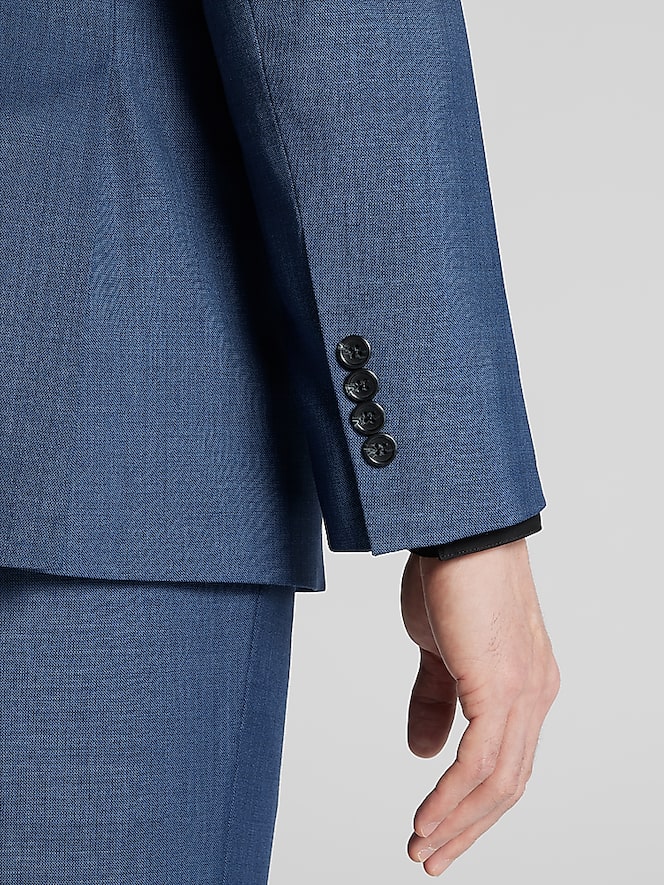 Pronto Uomo Platinum Modern Fit Premium Wool Blend Suit Jacket, Navy Sharkskin - Image 4 of 7