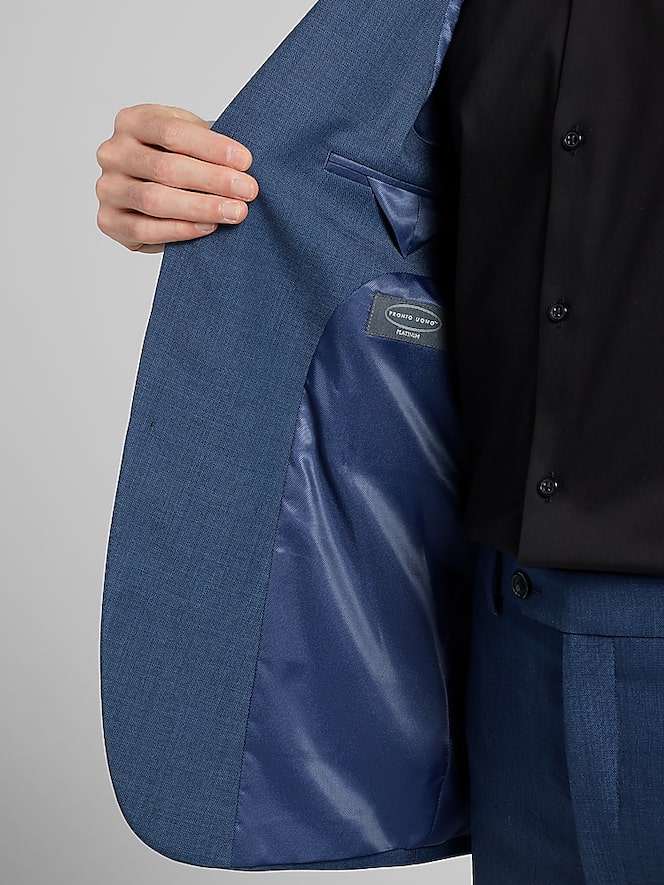 Pronto Uomo Platinum Modern Fit Premium Wool Blend Suit Jacket, Navy Sharkskin - Image 6 of 7