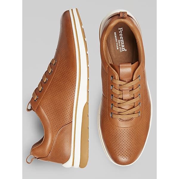 Freeman Men's Leeland Leather Perforated Lace-Up Sneakers Tan - Size: 14 WIDE TMW410514W05