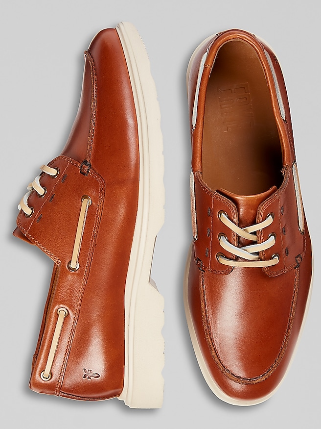 Frye Men's Connor Leather Lace-Up Boat Shoes , Tan