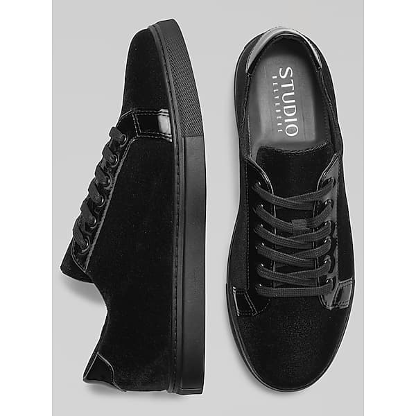 Belvedere Men's Rico Formal Velvet Lace-Up Sneakers Black - Size: 14 D-Width TMW415040402