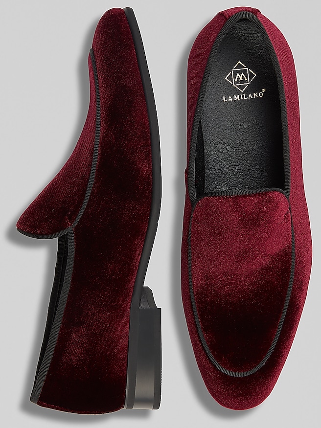 Moretti Men's Verona Velvet Smoking Loafers , Burgundy
