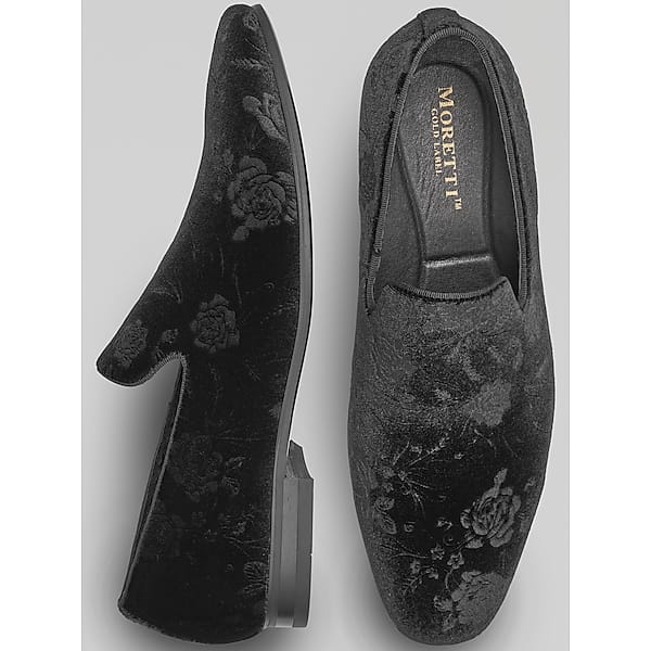 Moretti Men's Roswell Velvet Floral Smoking Loafers Black - Size: 9 D-Width TMW415890402
