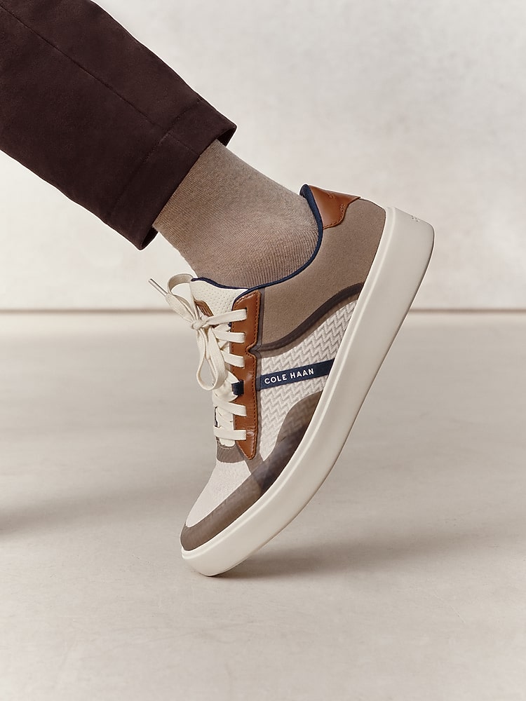 Cole Haan Grand Crosscourt Winner Leather Lace-Up Sneakers, Ivory/Ch  British Tan/Ivory | Sneakers | Men's Wearhouse