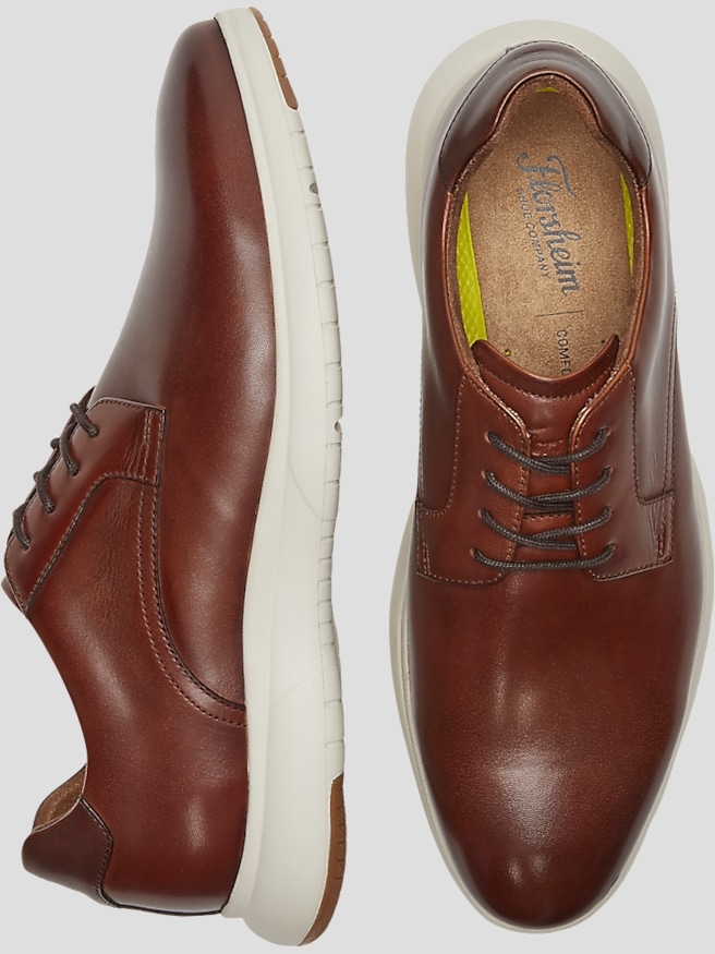 Florsheim Men's Domo Leather Plain Toe Oxford Sneakers , Cognac / Tan