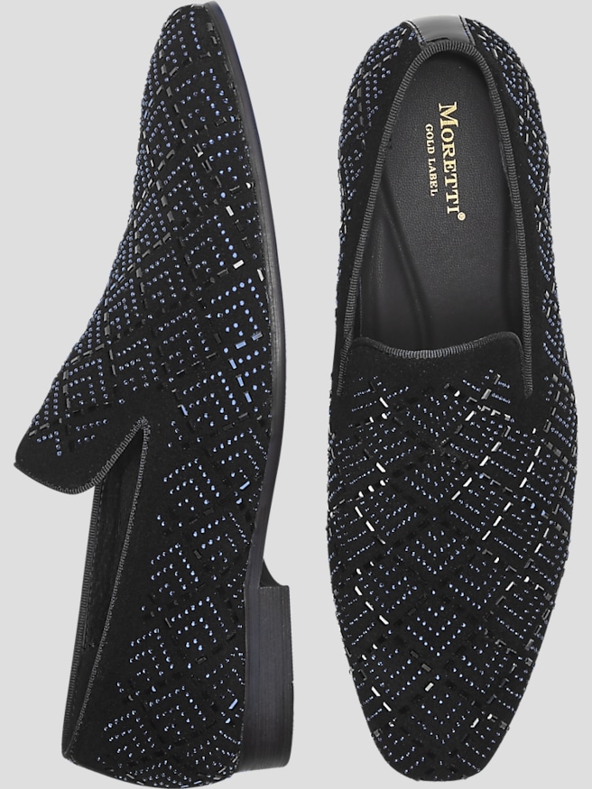 Moretti Men's Shepard Velvet Beaded Smoking Shoes , Navy / Blue