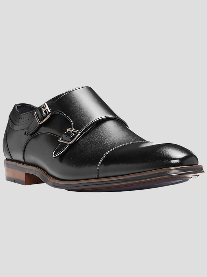 Stacy Adams Bayne Leather Cap Toe Double Monk Strap Dress Shoes