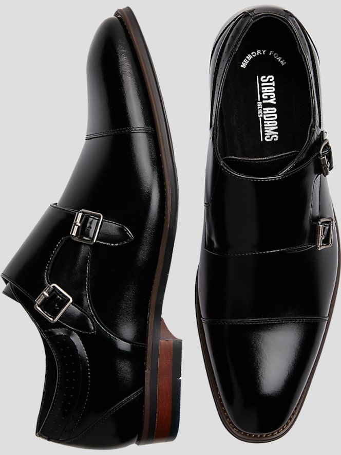 Stacy Adams Bayne Leather Cap Toe Double Monk Strap Dress Shoes