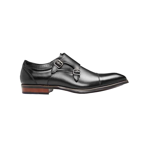 Stacy Adams Men's Bayne Leather Cap Toe Double Monk Strap Dress Shoes Black - Size: 7.5 D-Width