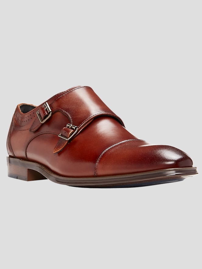 Stacy Adams Bayne Leather Cap Toe Double Monk Strap Dress Shoes