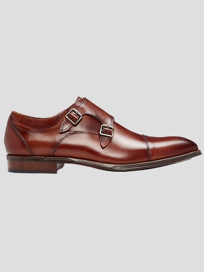 Stacy Adams Bayne Leather Cap Toe Double Monk Strap Dress Shoes