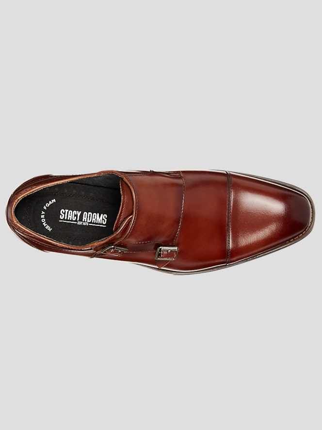 Stacy Adams Bayne Leather Cap Toe Double Monk Strap Dress Shoes