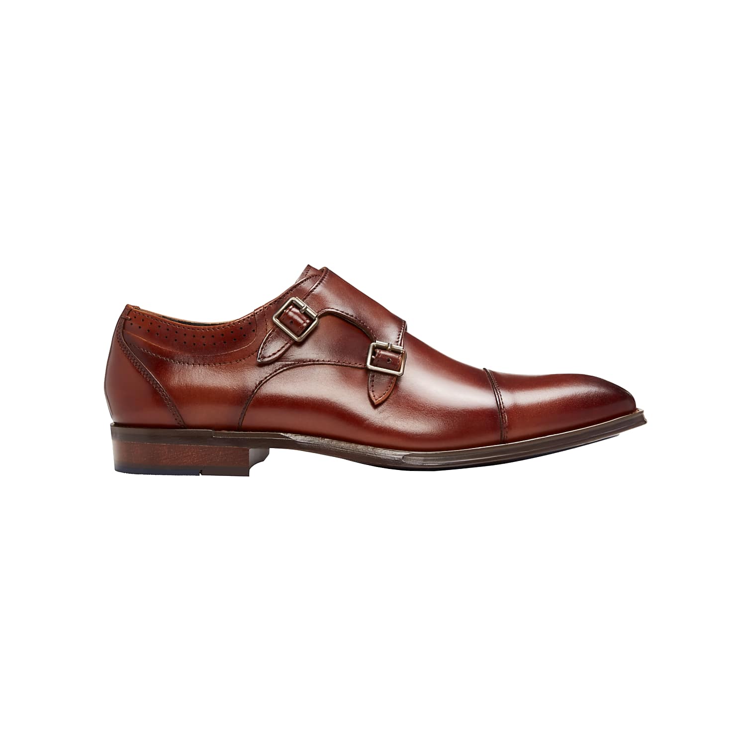 Stacy Adams Bayne Leather Cap Toe Double Monk Strap Dress Shoes in Cognac Tan – Men’s Brown Dress Shoe, Size 7.5 D Width