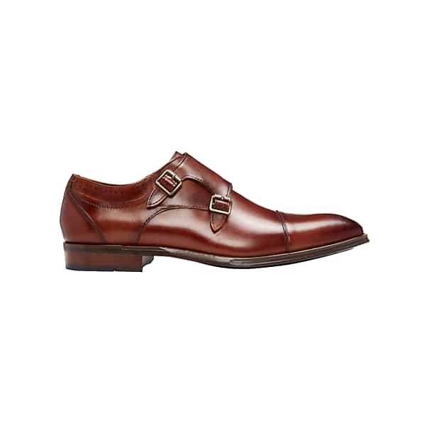 Stacy Adams Men's Bayne Leather Cap Toe Double Monk Strap Dress Shoes Cognac - Size: 14 D-Width