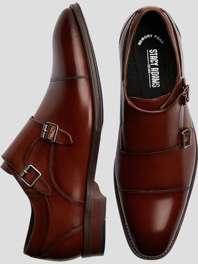 Stacy Adams Bayne Leather Cap Toe Double Monk Strap Dress Shoes