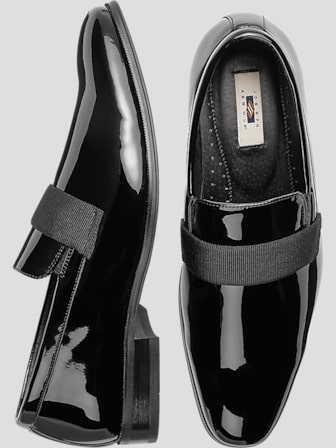 Men's Black Slip on Formal Shoes Grosgrain and Patent Leather Smokers Black Medium 12 by Tuxedos Online