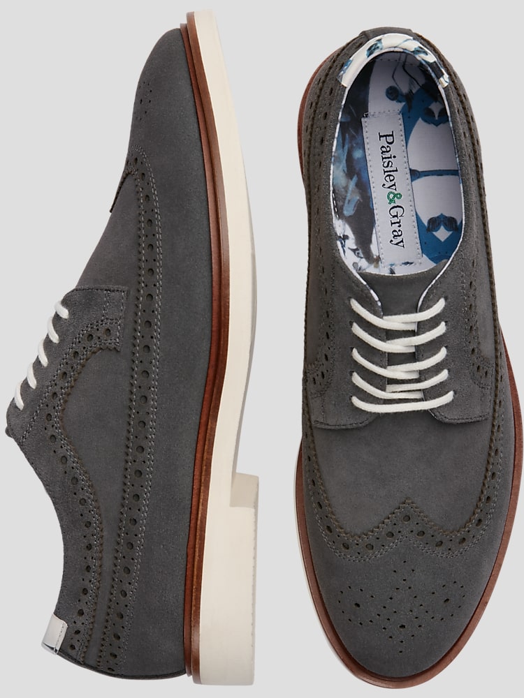 Paisley Gray Telford Suede Wingtip Oxford Casual Shoes Men s Wearhouse