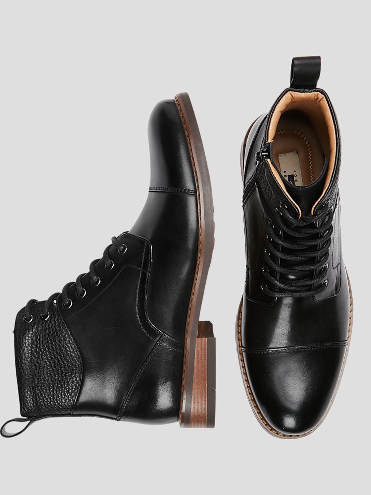 Handmade Men's Ankle High Cap Toe Leather Dress boots, Men Black