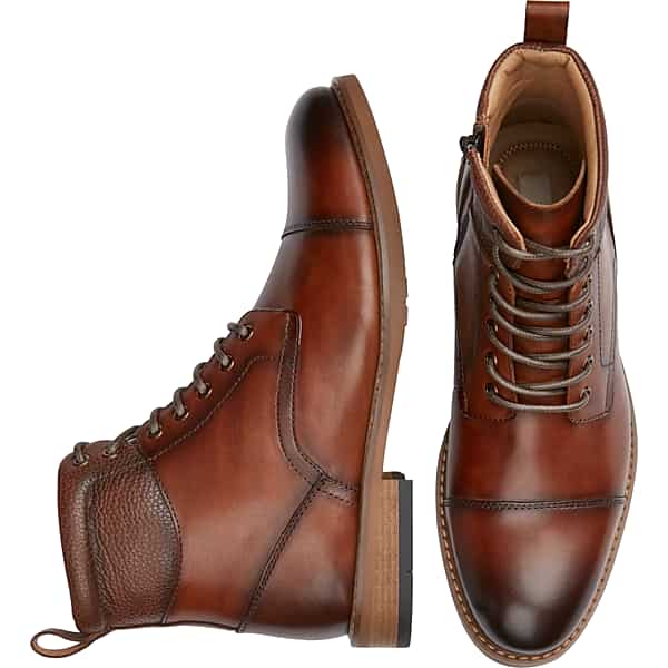 Joseph Abboud Men's Cap Toe Inside Zipper Ankle Boots Cognac - Size: 10 D-Width TMW423F00405