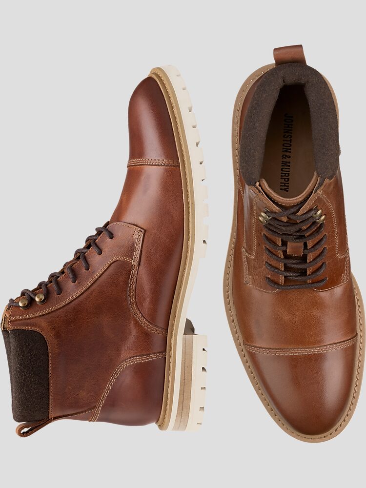 Johnston Murphy Barrett Cap Toe Lace Up BootCognac Casual Shoes Men s Wearhouse