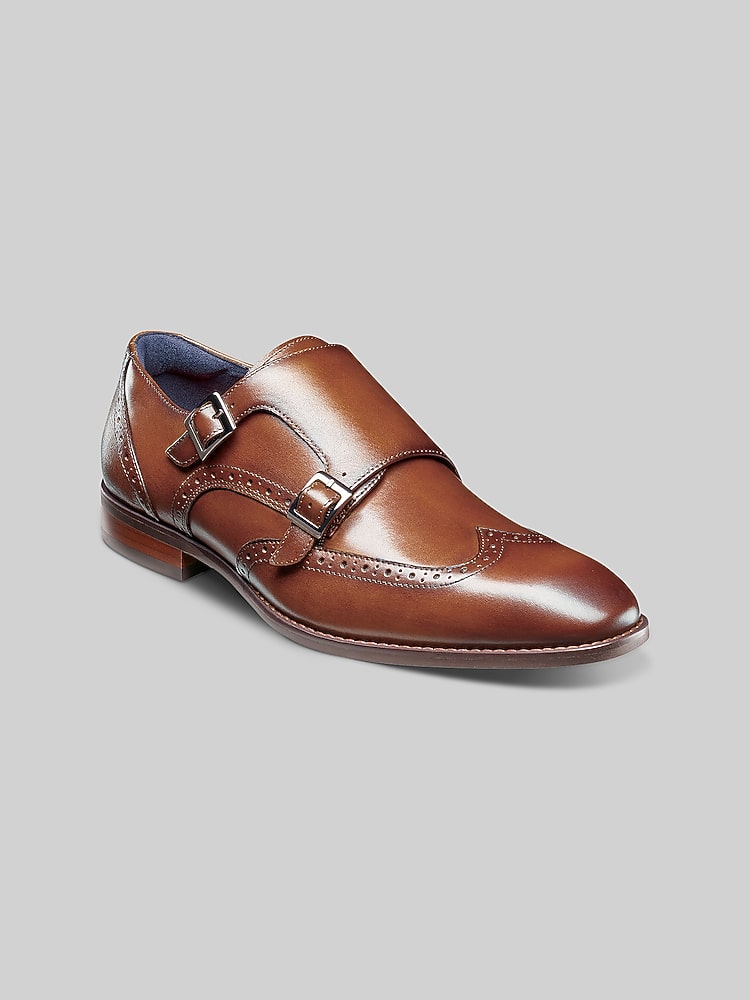 Stacy Adams Shoes Karson Wingtip Double Monk Strap Cognac Size 11