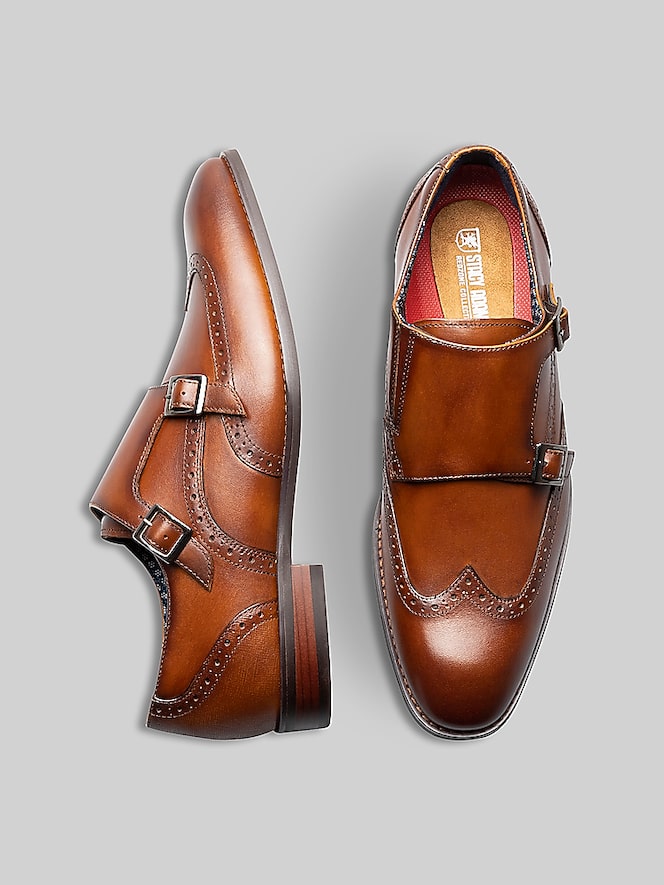 Stacy Adams Karson Leather Wingtip Monk Strap Dress Shoes