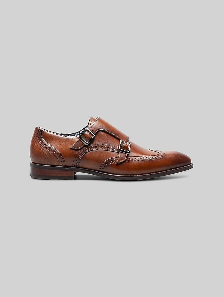 Stacy Adams Karson Leather Wingtip Monk Strap Dress Shoes, Cognac - Tan | Dress  Shoes | Men's Wearhouse