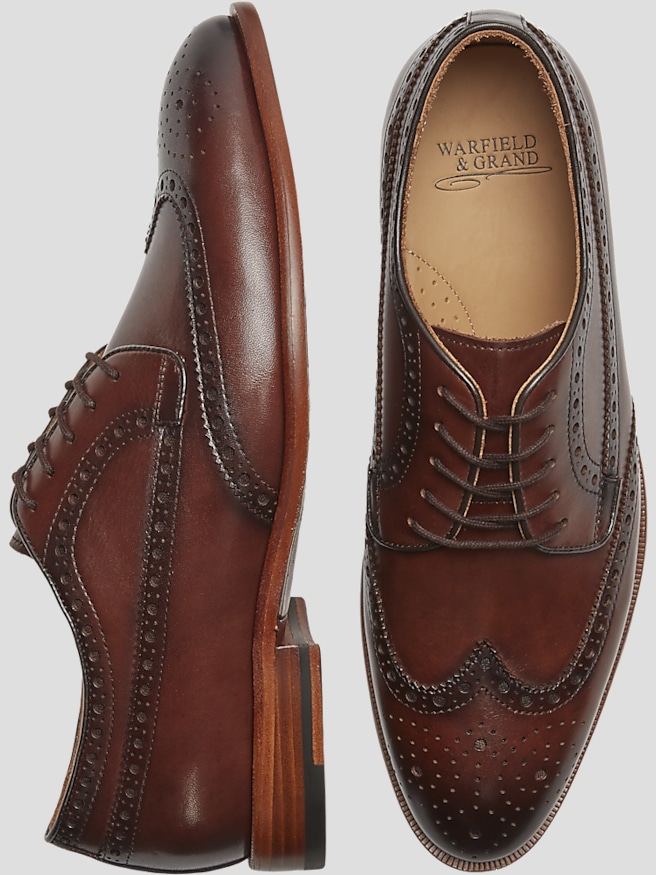 Warfield & Grand Men's Abby Italian Leather Wingtip Oxfords , Cognac / Tan