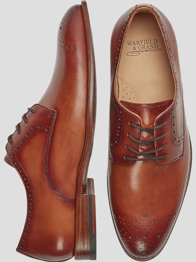Warfield & Grand Men's Cassett Italian Leather Medallion Toe Oxfords , Tan