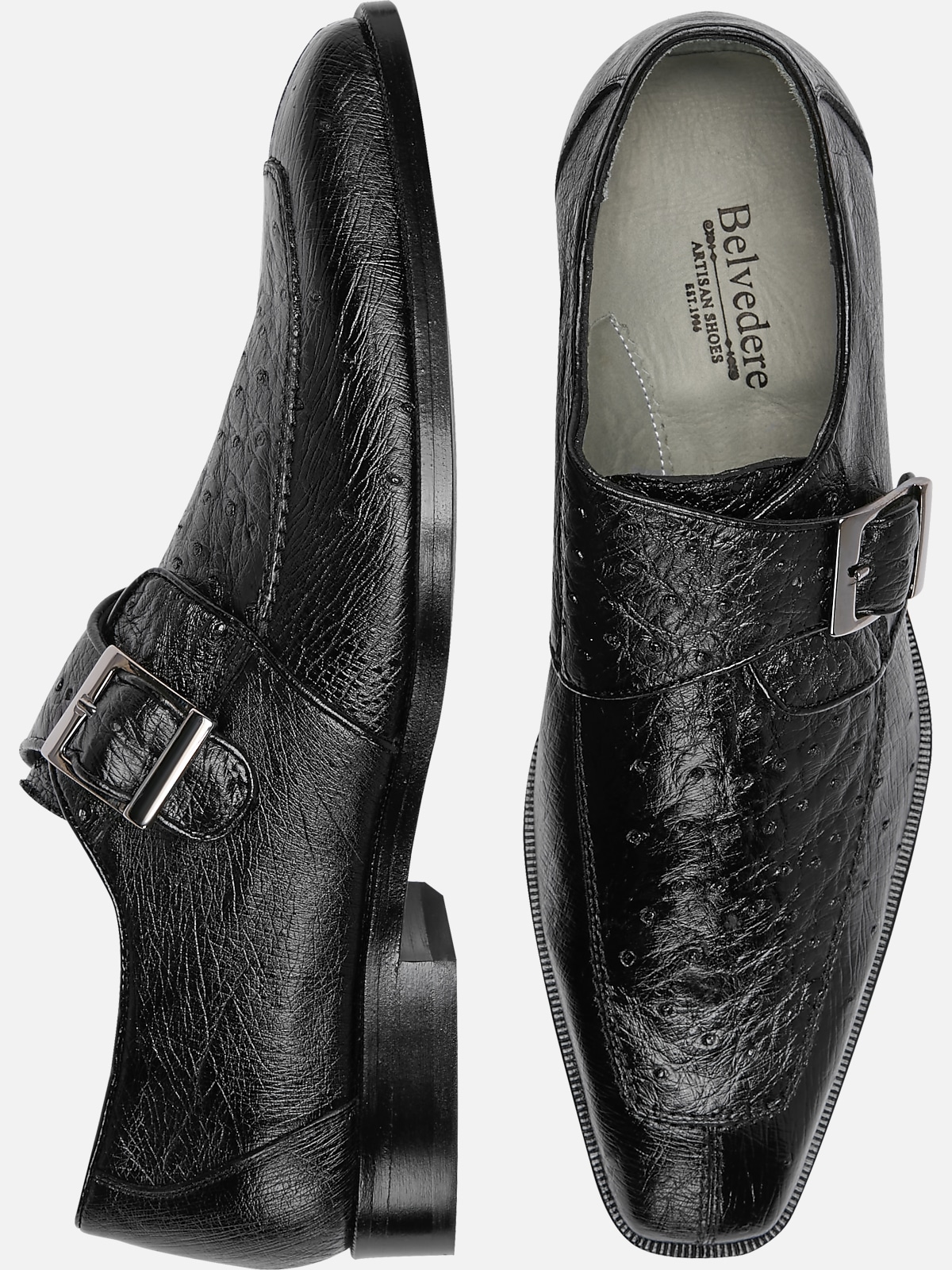 Belvedere Josh Ostrich Moc Toe Monk Strap Shoes | Dress Shoes| Men's ...