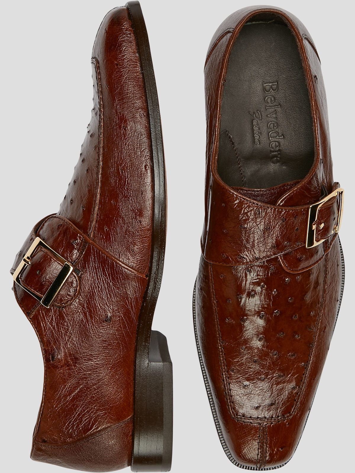 Belvedere Josh Ostrich Moc Toe Monk Strap Shoes Dress Shoes