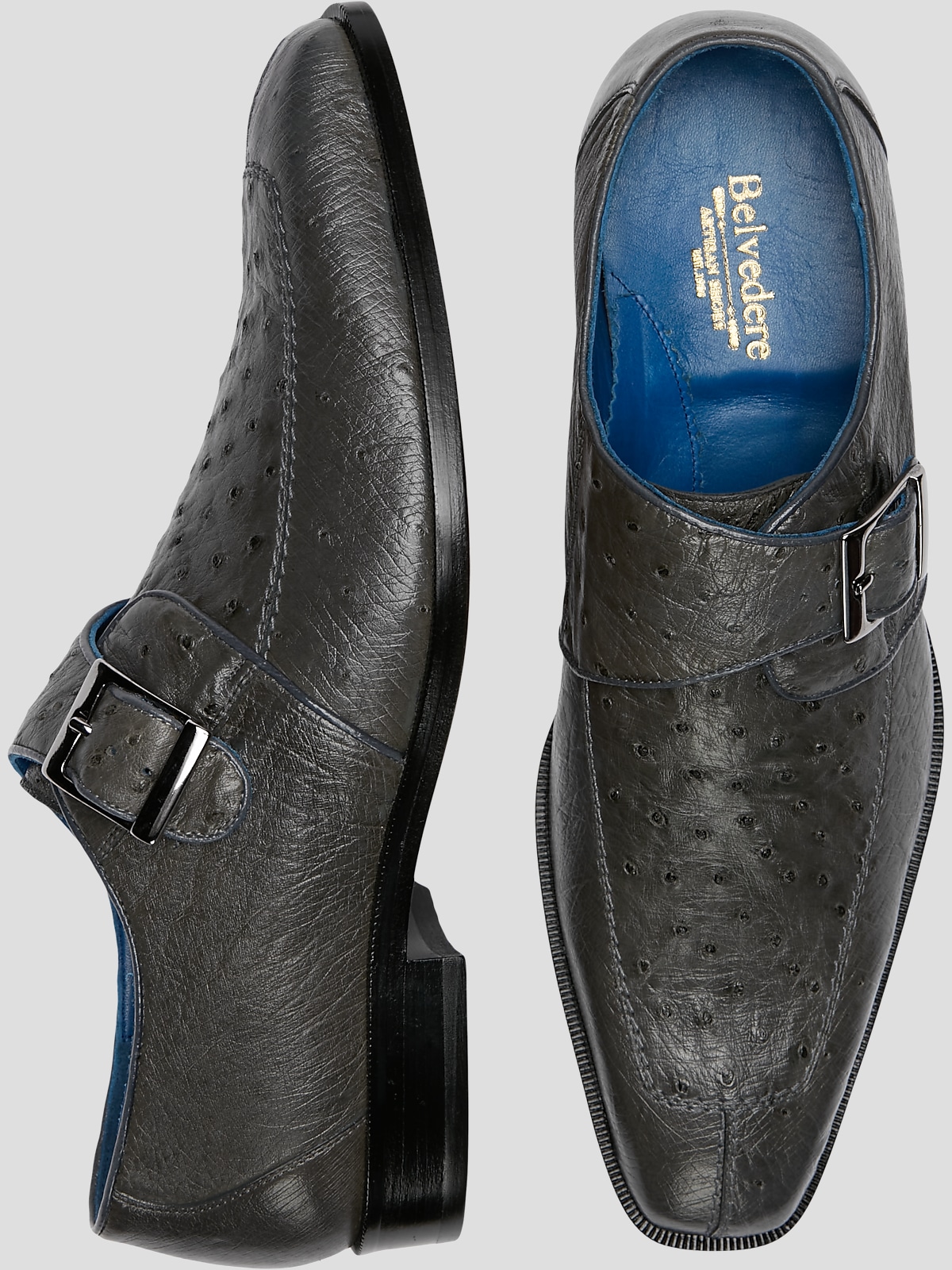 Belvedere Josh Ostrich Moc Toe Monk Strap Shoes Dress Shoes Men s Wearhouse