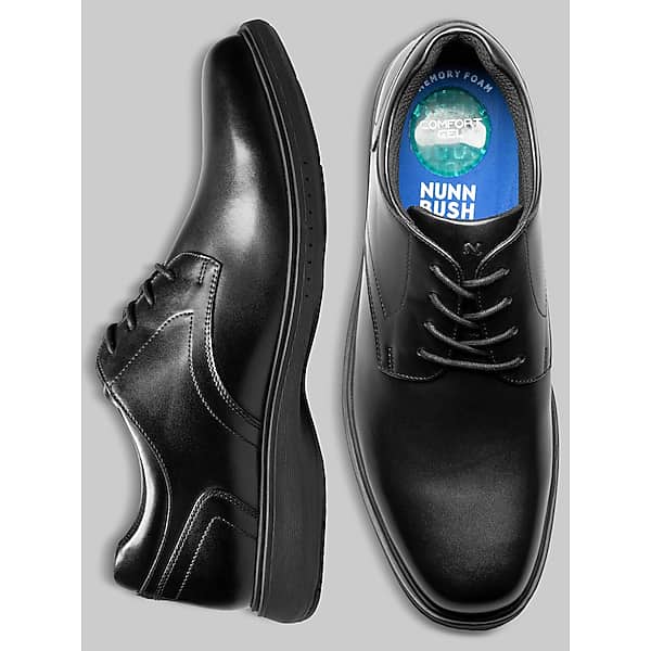 Nunn Bush Men's KORE PRO Leather Plain Toe Oxfords Black - Size: 9.5 XWIDE TMW42GM95X02