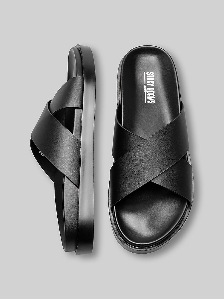 Stacy Adams Montel Criss-Cross Strap Slide Sandals, Black