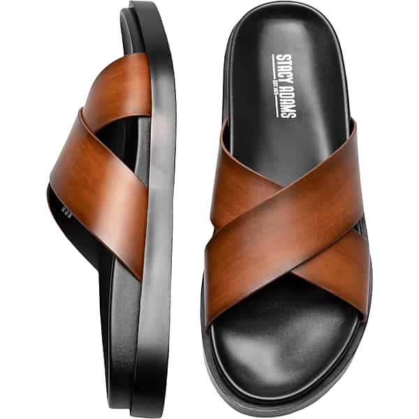 Stacy Adams Men's Montel Criss-Cross Strap Slide Sandals Cognac - Size: 8 D-Width TMW42GX80405