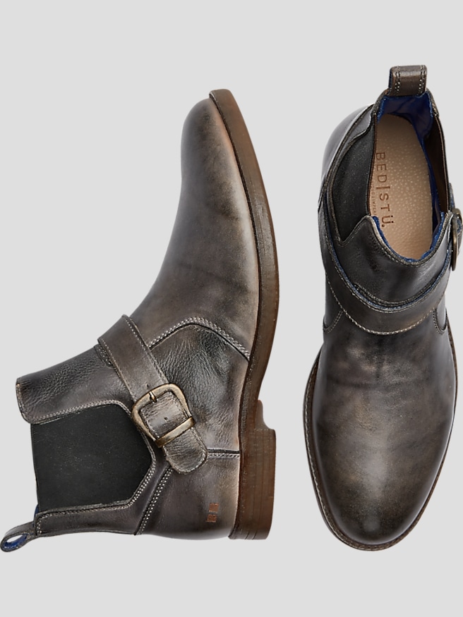Bedstu Men's Michelangelo Leather Lace-Up Plain Toe Chelsea Boots , Gray