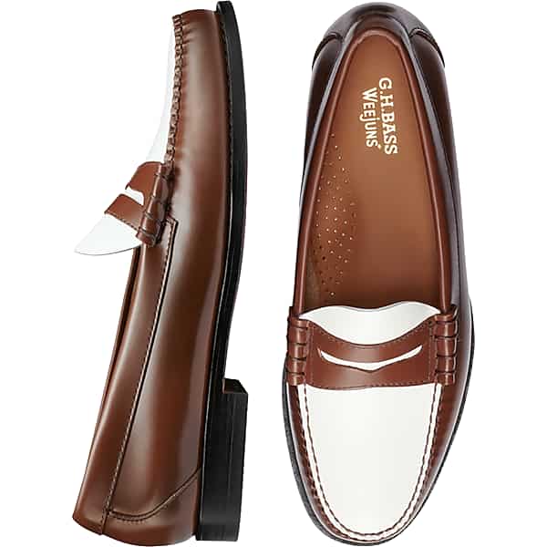 G.H.BASS Men's Larson Weejuns® Moc-Toe Slip-On Loafers Brown/White - Size: 7 1/2 D-Width TMW42JF75415