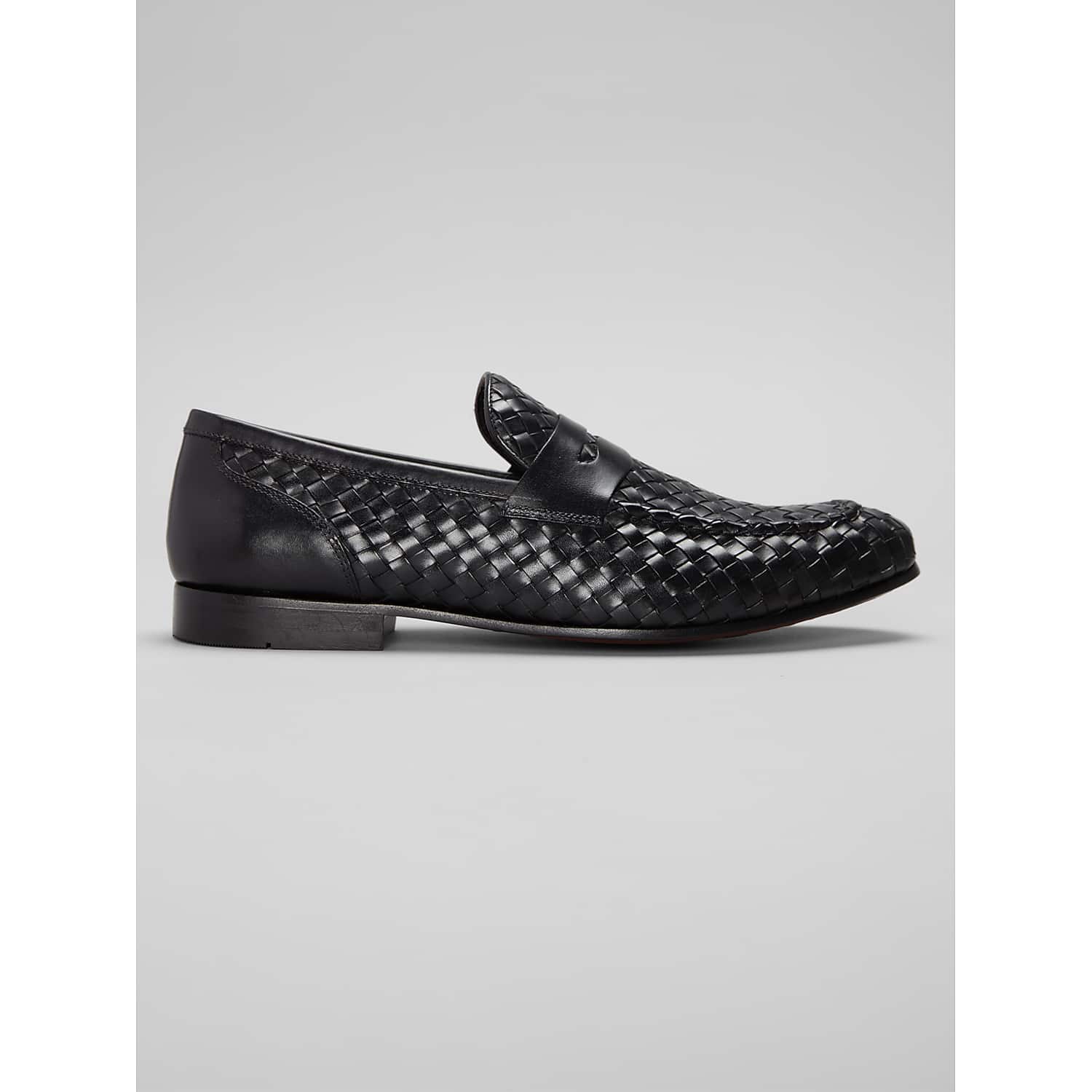 Belvedere Luce Black Woven Penny Loafers for Men Size 10.5 D – Handwoven Calfskin Leather Dress Shoes with Cushioned Insole