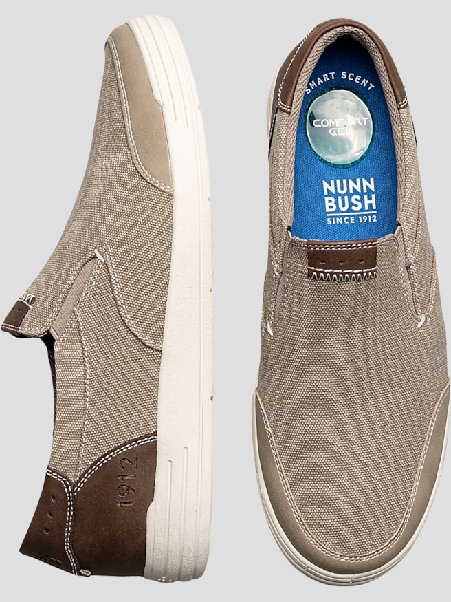 Nunn Bush Men's City Walk Canvas Slip-On Shoes , Stone / Brown
