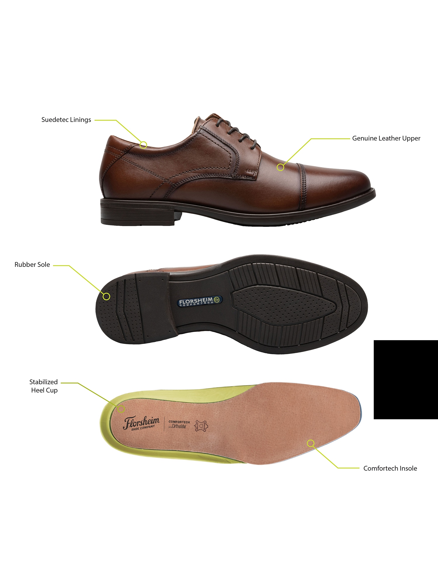 Florsheim finance cognac leather cap toe lace up oxfords 8.5 D New with Box Florsheim Cognac Leather Cap-Toe Oxfords main image 2