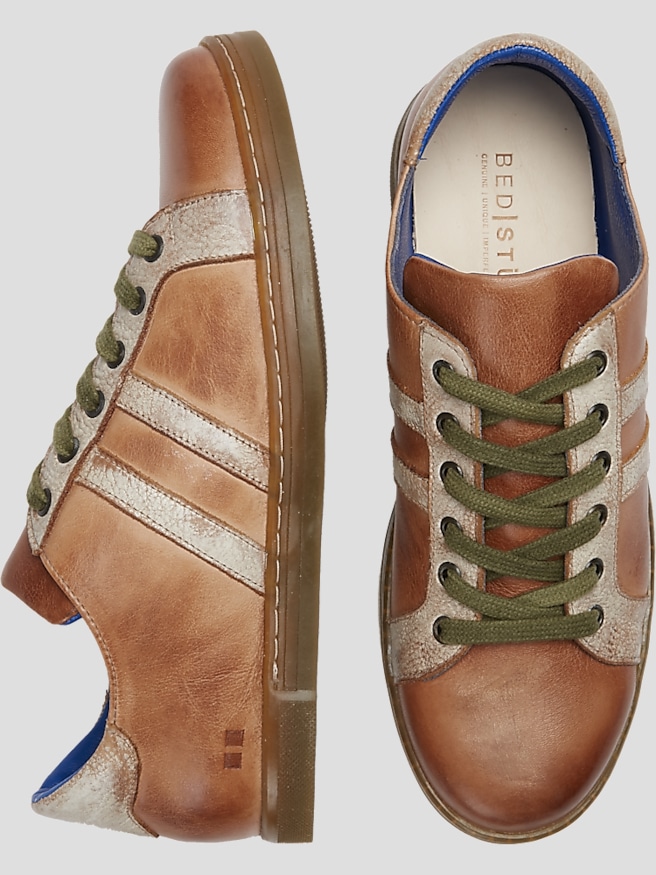 Bedstu Men's Lighthouse Leather Plain Toe Lace-up Sneakers , Tan/White