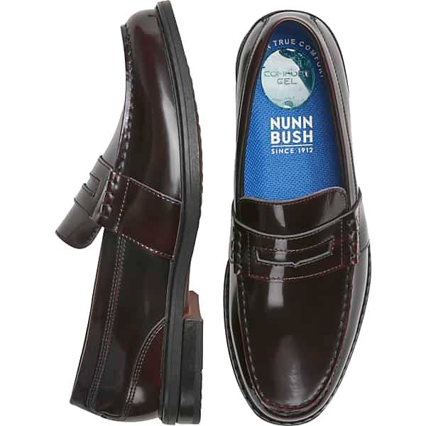 Nunn Bush Men's Lincoln Leather Moc Toe Penny Loafers Burgundy - Size: 12 D-Width TMW42RH20406