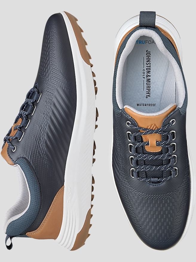 Johnston & Murphy Men's Amherst Plain Toe U-Throat Golf Shoes , Navy Knit / Blue