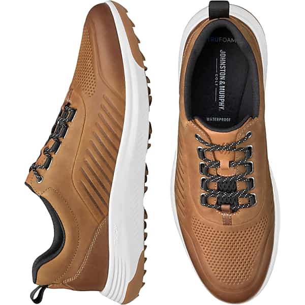 Johnston & Murphy Men's Amherst Plain Toe U-Throat Golf Shoes Tan - Size: 9 1/2 D-Width