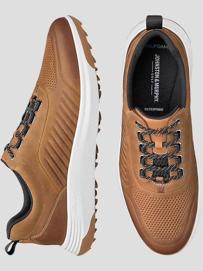 Johnston & Murphy Men's Amherst Plain Toe U-Throat Golf Shoes , Tan