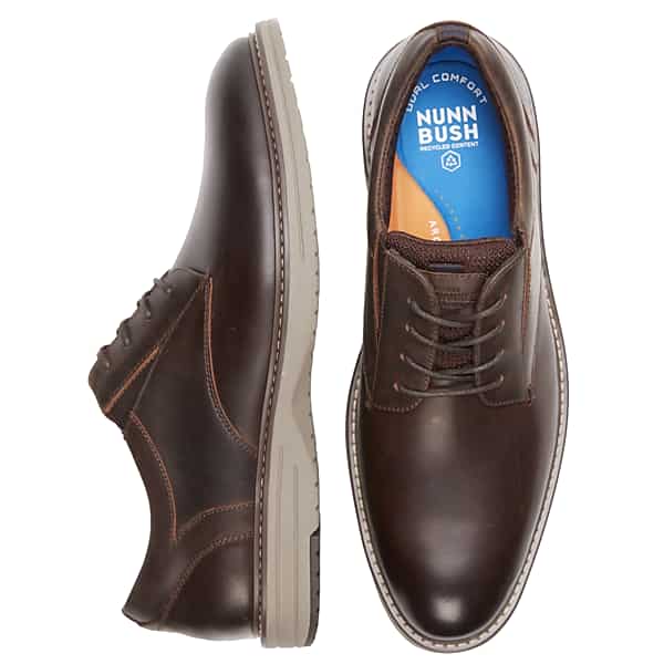 Nunn Bush Men's Griff Leather Plain Toe Oxfords Brown - Size: 8 WIDE