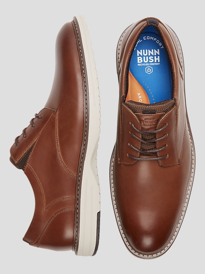 Nunn Bush Men's Griff Leather Plain Toe Oxfords , Cognac / Tan
