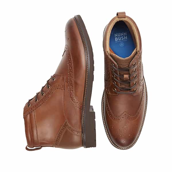 Nunn Bush Men's Odell II Leather Wingtip Lace-up Boots Cognac - Size: 13 WIDE TMW42U713W05