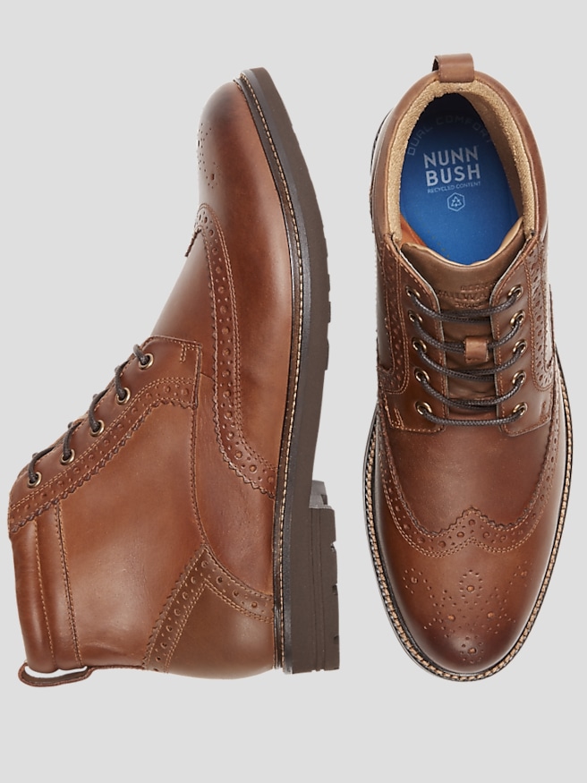 Nunn Bush Men's Odell II Leather Wingtip Lace-up Boots , Cognac / Tan