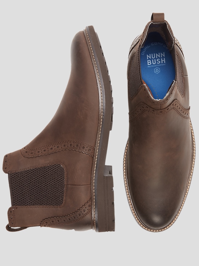 Nunn Bush Men's Otis II Leather Plain Toe Chelsea Boots , Brown